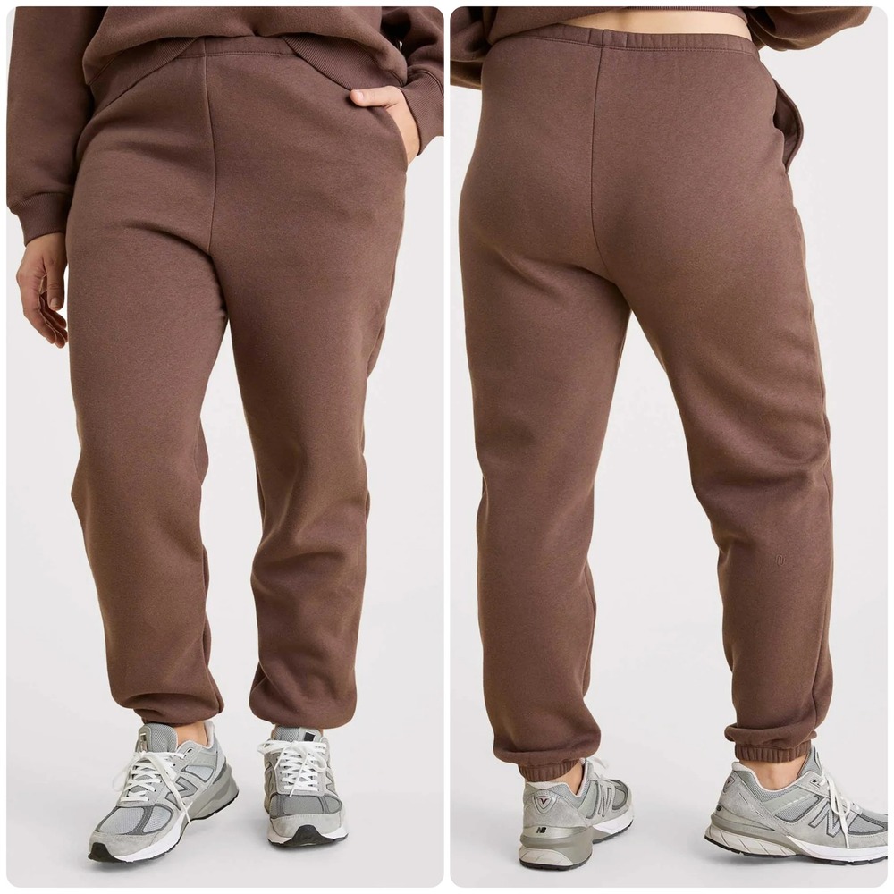 Nuuds Womens Oversized Brown Fleece Lined Classic Sweatpants‎ Joggers Size M
